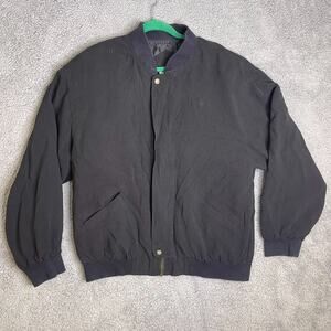 Poeta Moda Jacket Mens XL Black 100% Silk Full Zip Luxury Lined Italy Bomber